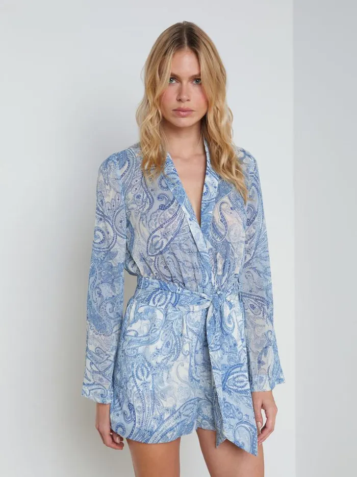 L039Agence Dresses and Jumpsuits Women Arabell Romper Ivoryblue Decorated Paisley L039Agence Dresses and Jumpsuits Women Arabell Romper Ivoryblue Decorated Paisley