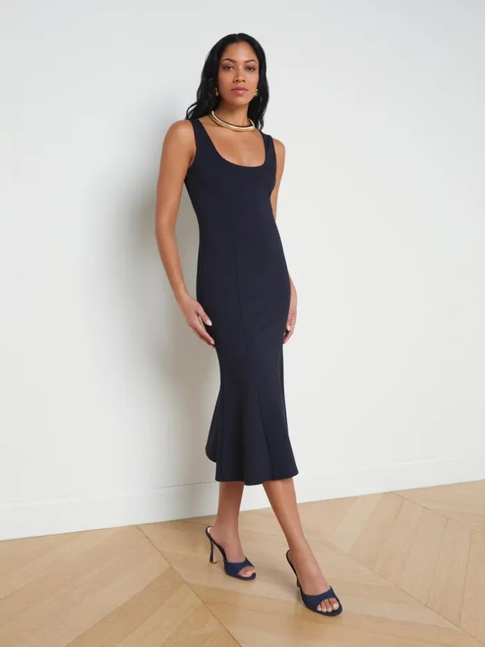 L039Agence Dresses and Jumpsuits Women Bisous Flared Midi Dress Midnight