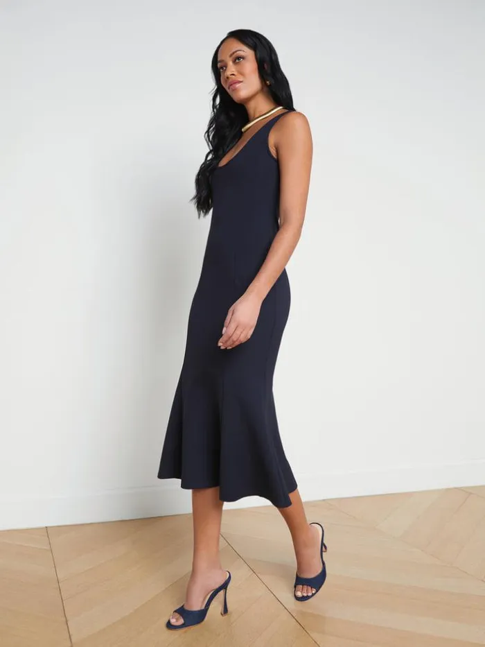 L039Agence Dresses and Jumpsuits Women Bisous Flared Midi Dress Midnight
