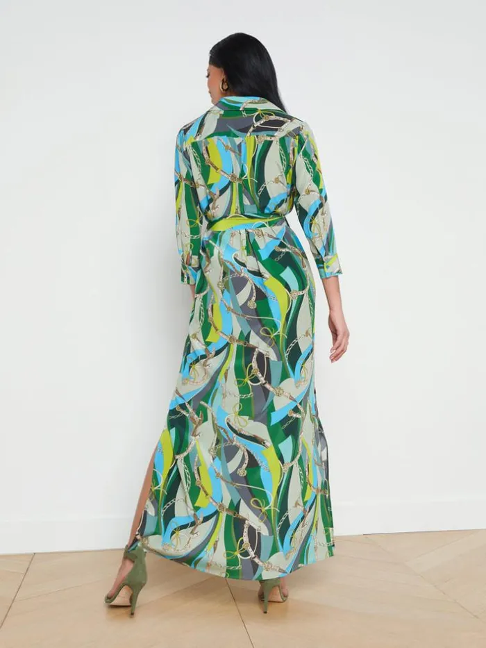 L039Agence Dresses and Jumpsuits Women Cameron Silk Shirt Dress Sea Green Multi Belt Swirl