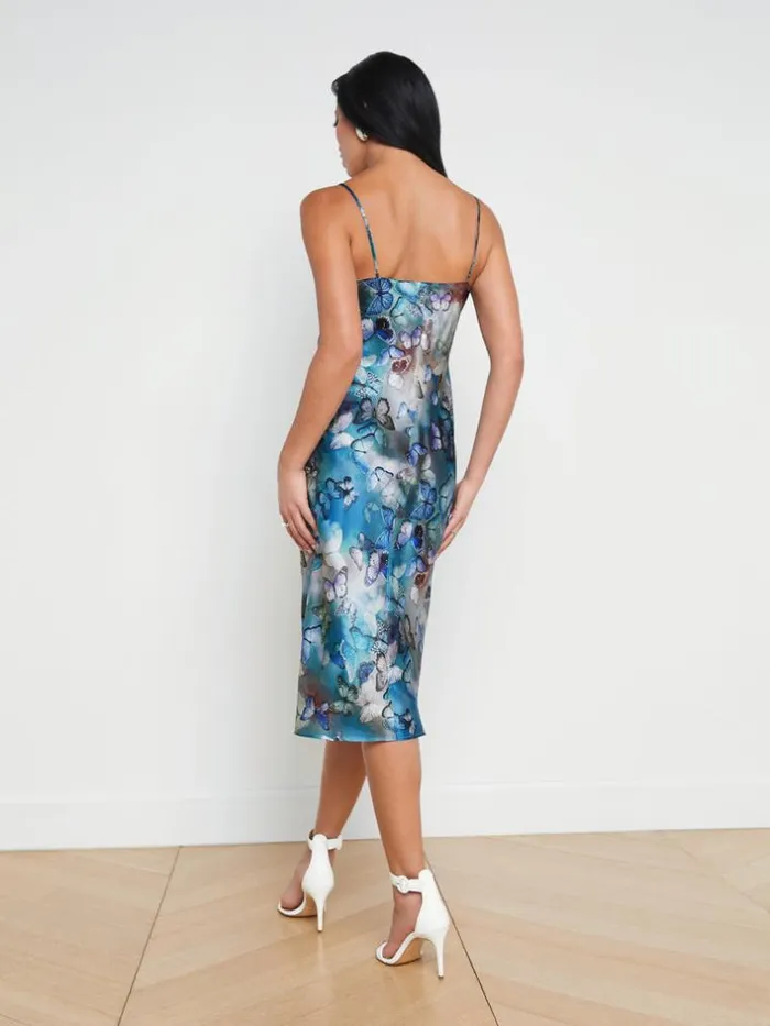L039Agence Dresses and Jumpsuits Women Jodie Silk Slip Dress Multi Butterfly Cloud