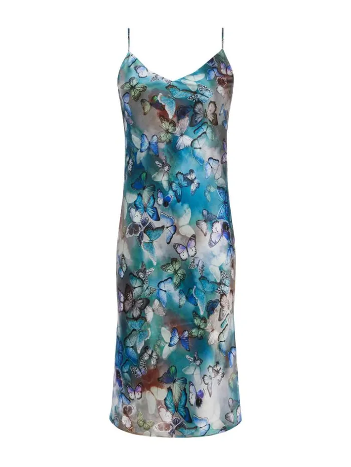 L039Agence Dresses and Jumpsuits Women Jodie Silk Slip Dress Multi Butterfly Cloud
