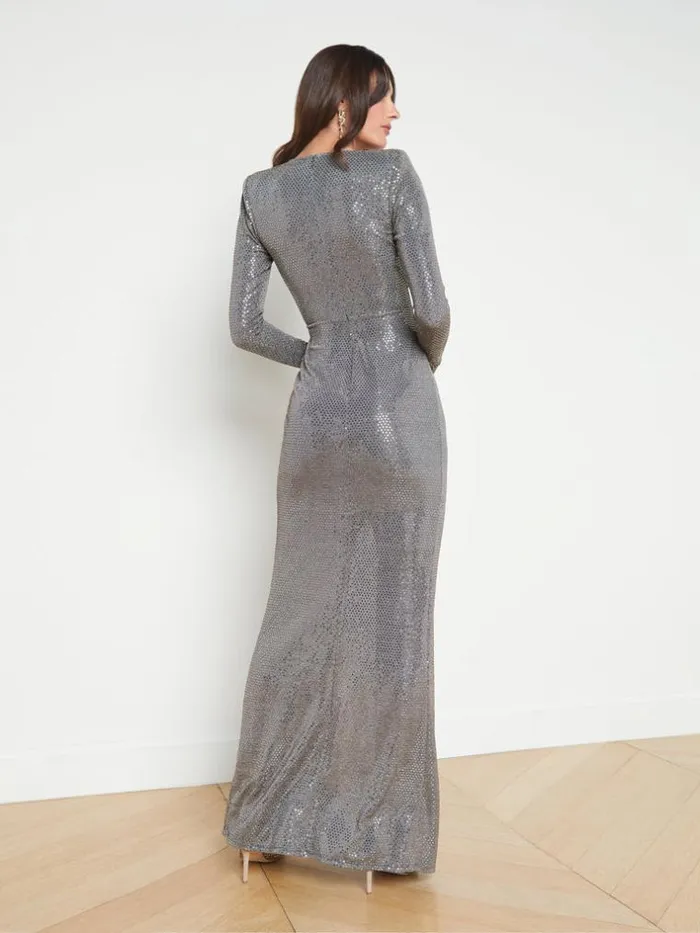 L039Agence Dresses and Jumpsuits Women Rosetta Sequin TwistFront Dress Greygold