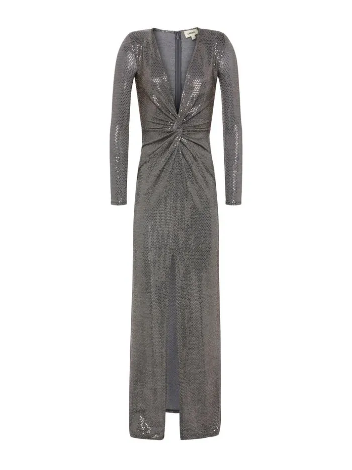 L039Agence Dresses and Jumpsuits Women Rosetta Sequin TwistFront Dress Greygold