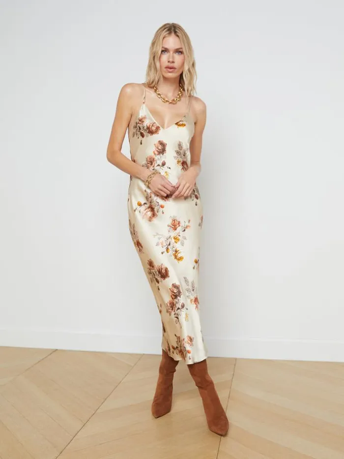 L039Agence Dresses and Jumpsuits Women Seridie Silk Slip Dress Buff Multi Tonal Rose Floral L039Agence Dresses and Jumpsuits Women Seridie Silk Slip Dress Buff Multi Tonal Rose Floral