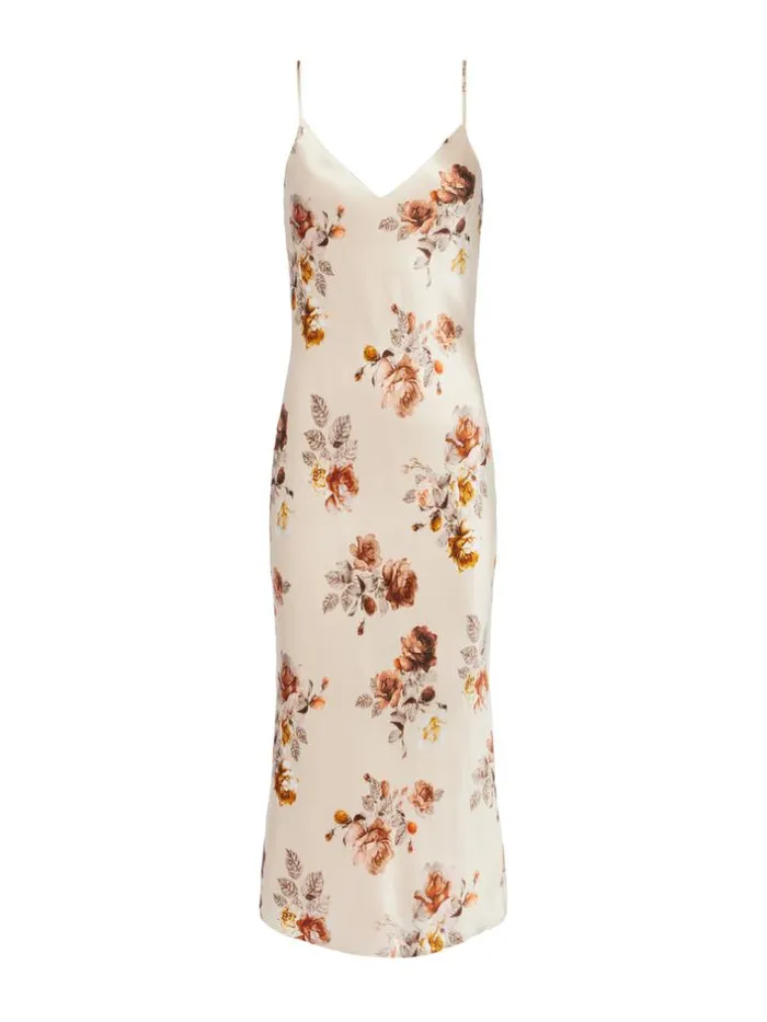 L039Agence Dresses and Jumpsuits Women Seridie Silk Slip Dress Buff Multi Tonal Rose Floral