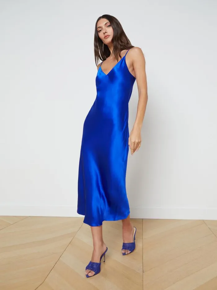 L039Agence Dresses and Jumpsuits Women Seridie Silk Slip Dress Pop Cobalt