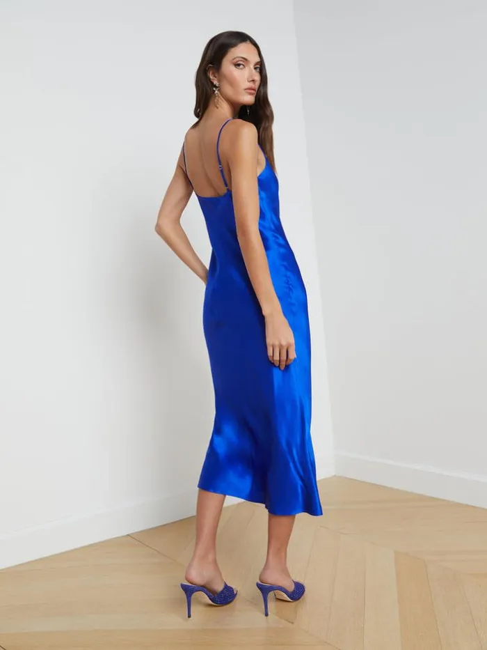 L039Agence Dresses and Jumpsuits Women Seridie Silk Slip Dress Pop Cobalt