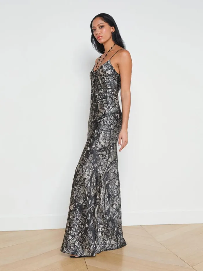 L039Agence Dresses and Jumpsuits Women Serita Silk Slip Dress Blackecru Map Of Paris L039Agence Dresses and Jumpsuits Women Serita Silk Slip Dress Blackecru Map Of Paris