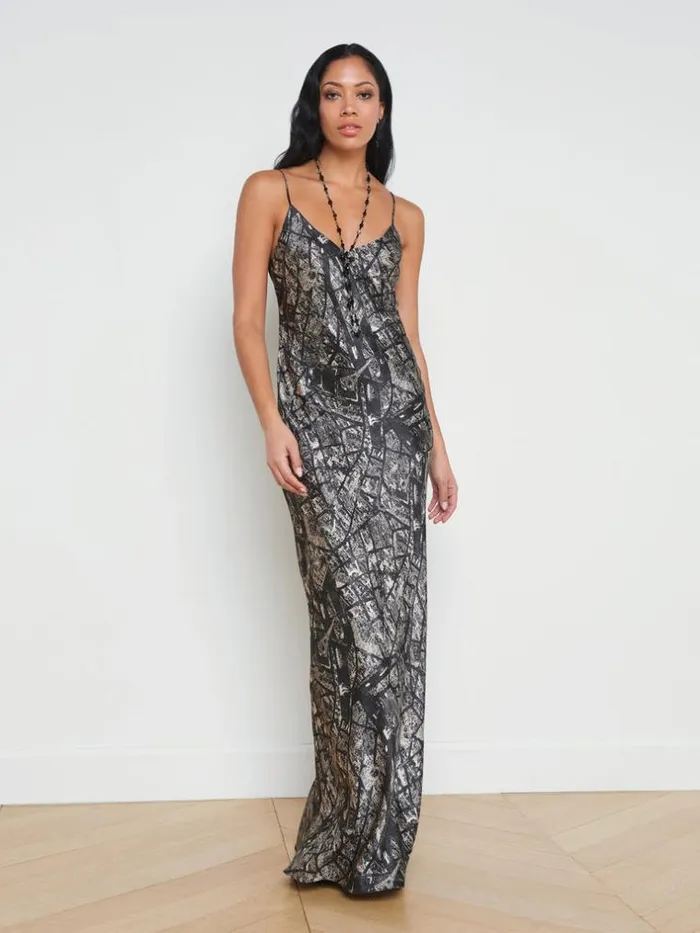 L039Agence Dresses and Jumpsuits Women Serita Silk Slip Dress Blackecru Map Of Paris
