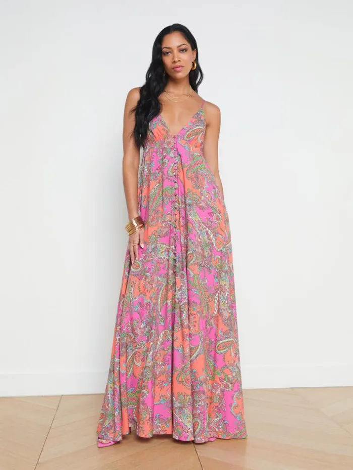 L039Agence Dresses and Jumpsuits Women Stefani Maxi Dress Rhodamine Multi Bright Pop Paisley L039Agence Dresses and Jumpsuits Women Stefani Maxi Dress Rhodamine Multi Bright Pop Paisley