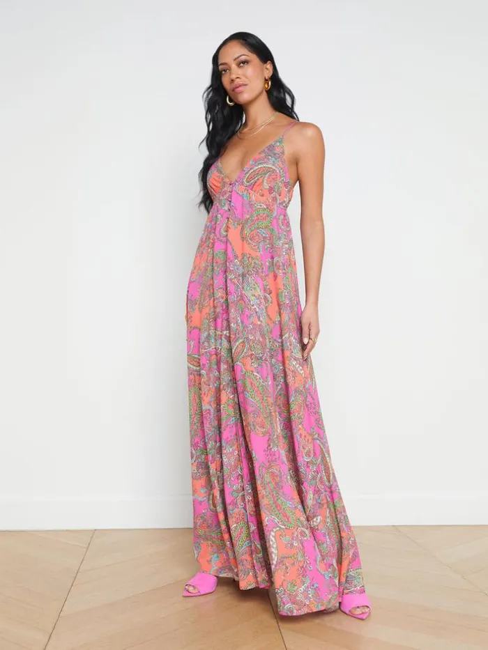 L039Agence Dresses and Jumpsuits Women Stefani Maxi Dress Rhodamine Multi Bright Pop Paisley