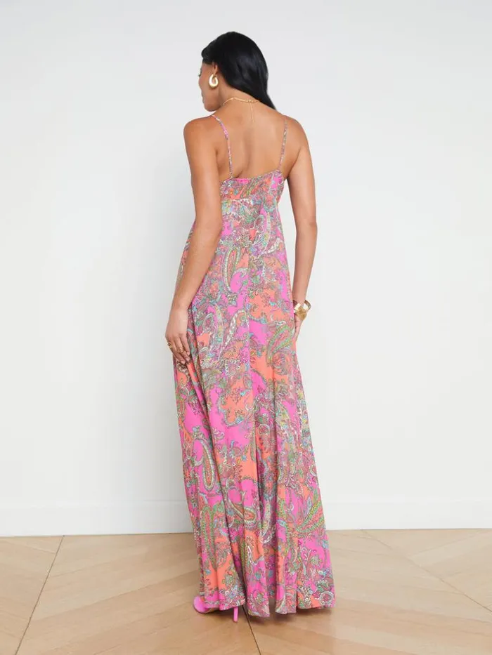 L039Agence Dresses and Jumpsuits Women Stefani Maxi Dress Rhodamine Multi Bright Pop Paisley