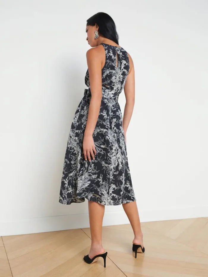 L039Agence Dresses and Jumpsuits Women Vivian Belted Silk Dress Blackecru Sketch Paisley