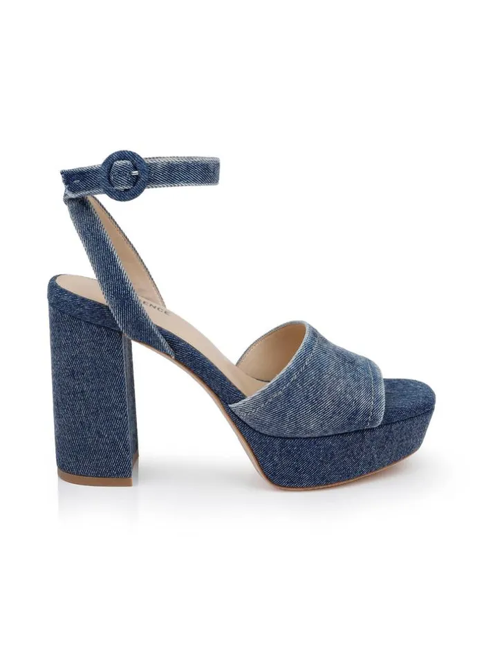 L039Agence Heels and Pumps Women Andree Denim Platform Sandal Dark Blue Denim