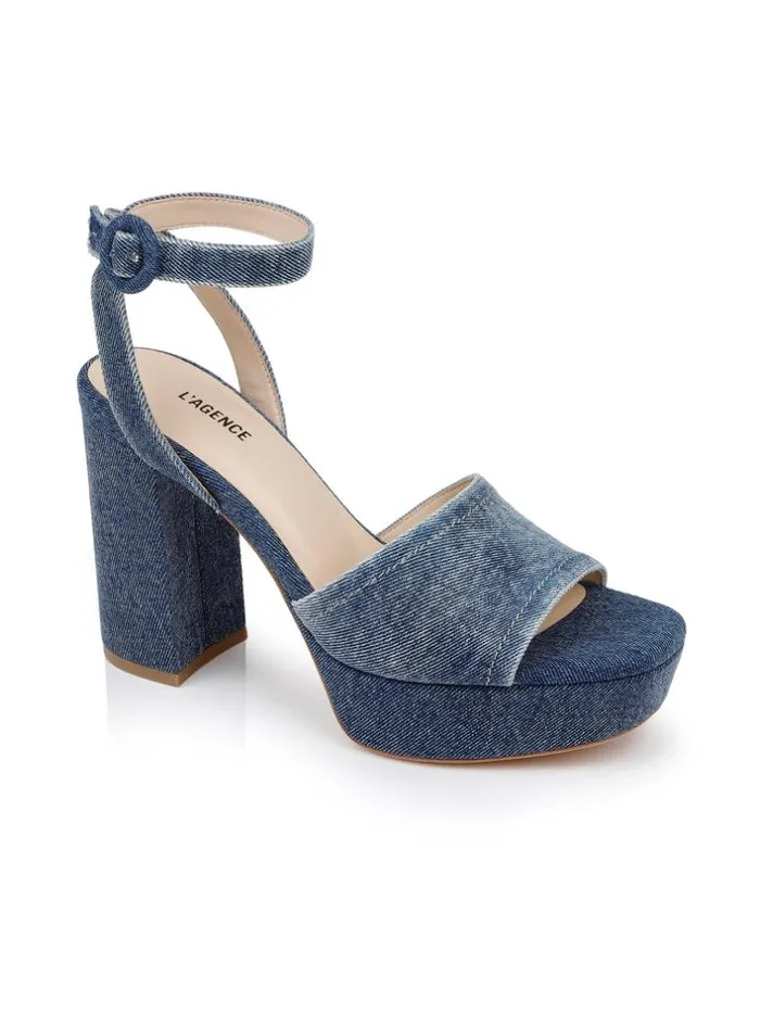 L039Agence Heels and Pumps Women Andree Denim Platform Sandal Dark Blue Denim