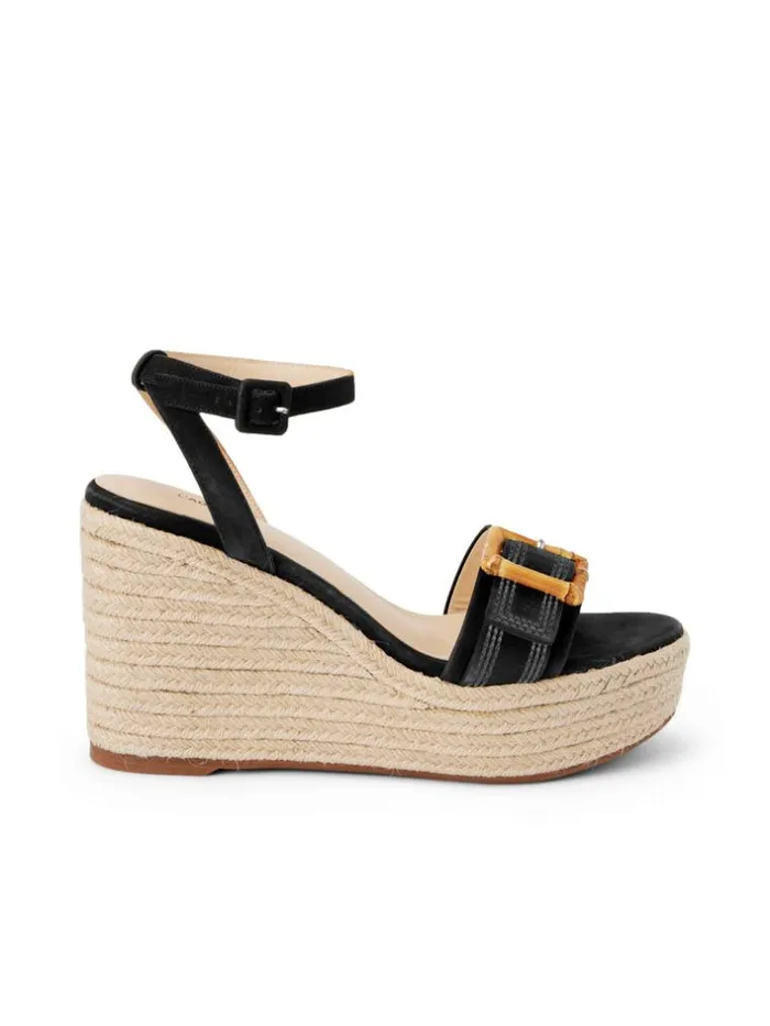L039Agence Heels and Pumps Women Aurore Wedge Espadrille Black Leather