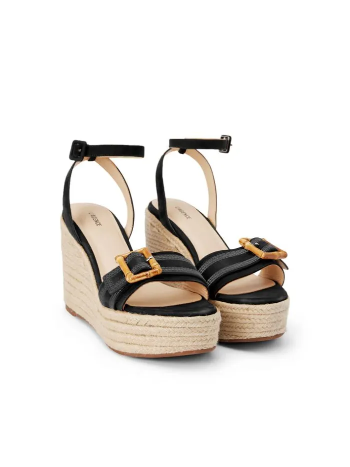 L039Agence Heels and Pumps Women Aurore Wedge Espadrille Black Leather