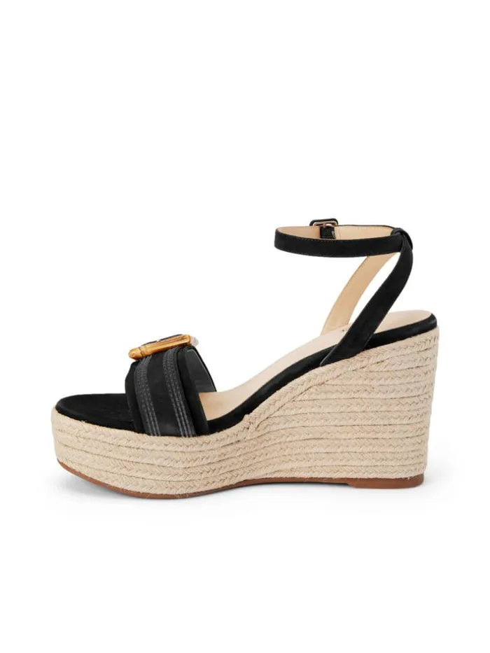 L039Agence Heels and Pumps Women Aurore Wedge Espadrille Black Leather