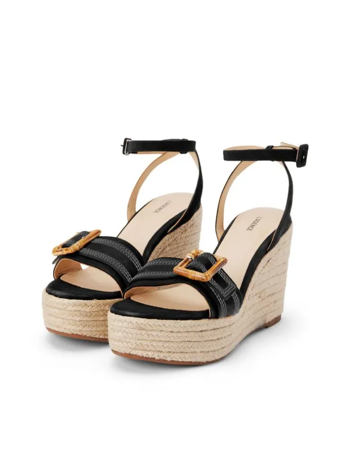 L039Agence Heels and Pumps Women Aurore Wedge Espadrille Black Leather