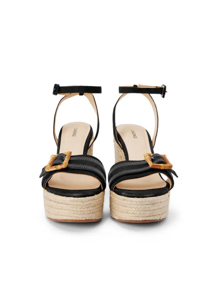 L039Agence Heels and Pumps Women Aurore Wedge Espadrille Black Leather