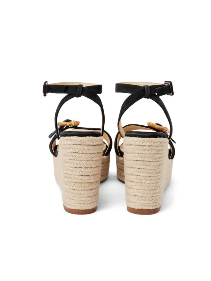 L039Agence Heels and Pumps Women Aurore Wedge Espadrille Black Leather