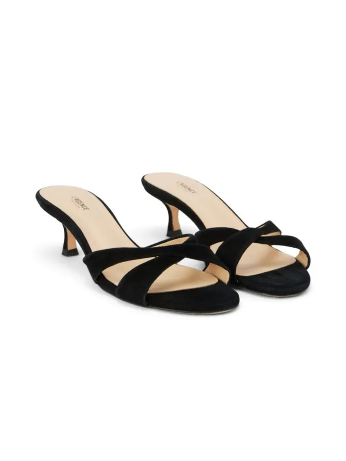 L039Agence Heels and Pumps Women Aveline KittenHeel Sandal Black Suede