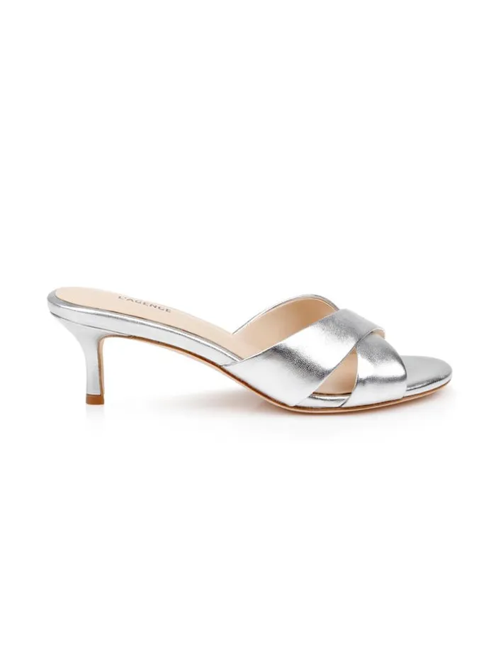 L039Agence Heels and Pumps Women Aveline KittenHeel Sandal Silver Leather
