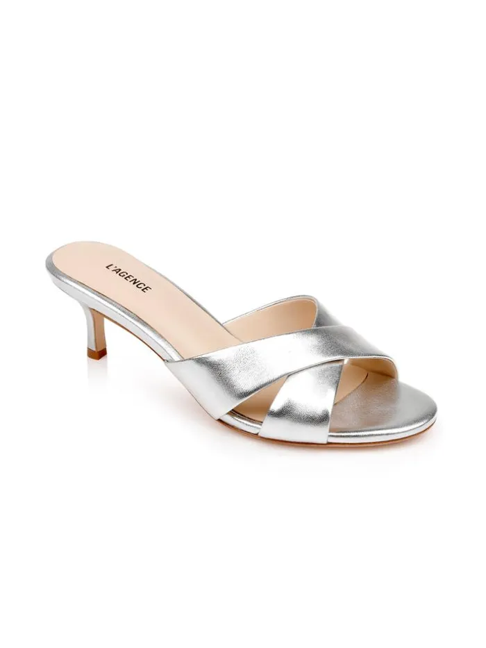 L039Agence Heels and Pumps Women Aveline KittenHeel Sandal Silver Leather