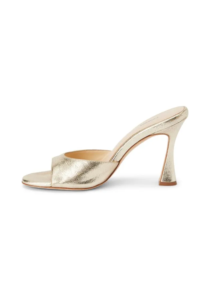L039Agence Heels and Pumps Women Avery Leather PeepToe Mule Gold Metallic Leather