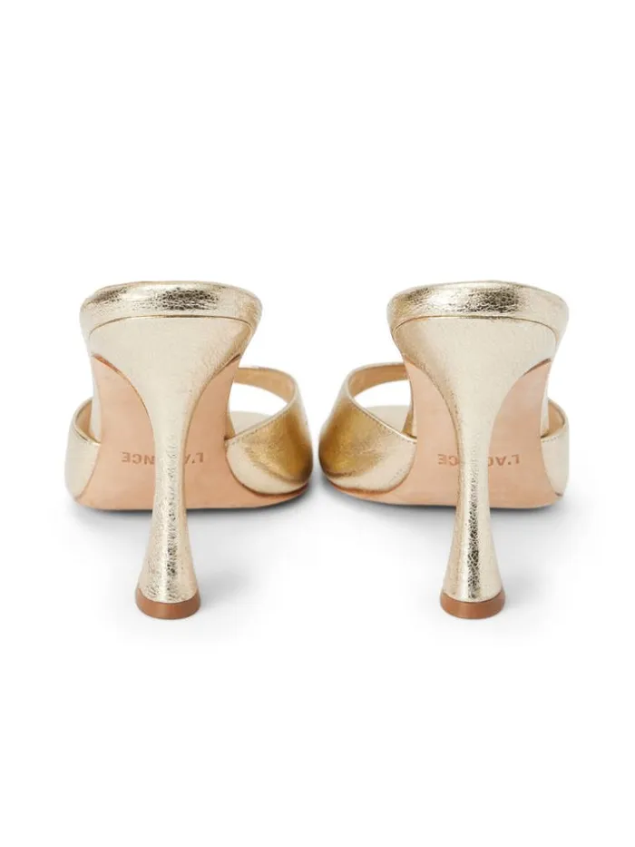 L039Agence Heels and Pumps Women Avery Leather PeepToe Mule Gold Metallic Leather