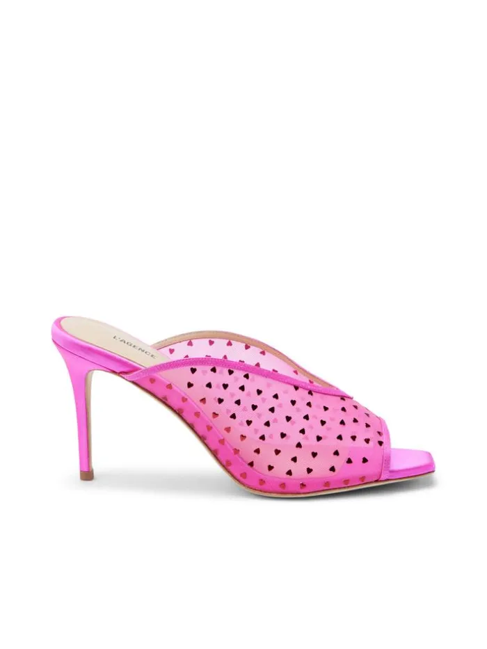 L039Agence Heels and Pumps Women Germain Open Toe Mule Hot Pink Satin