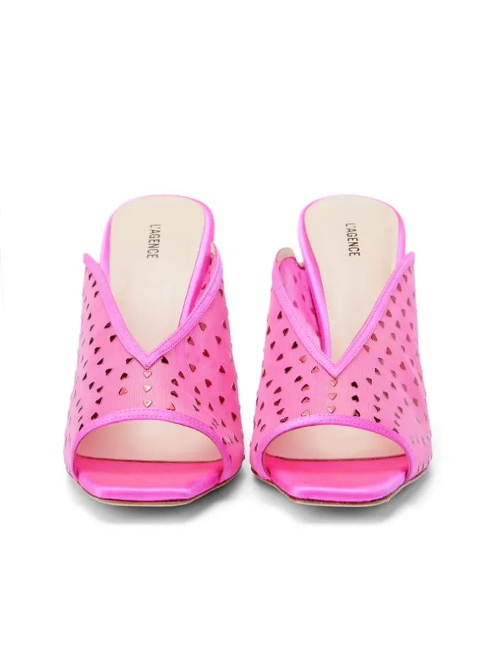 L039Agence Heels and Pumps Women Germain Open Toe Mule Hot Pink Satin