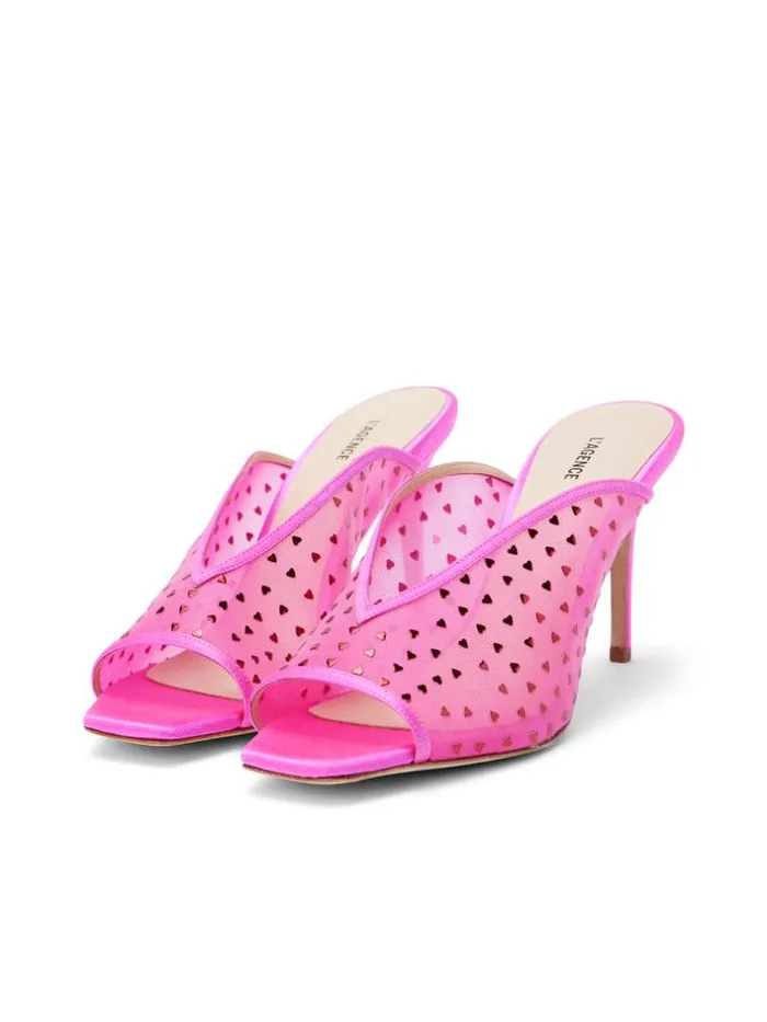 L039Agence Heels and Pumps Women Germain Open Toe Mule Hot Pink Satin