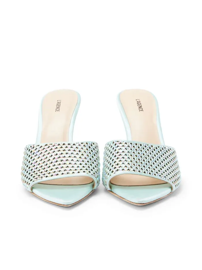 L039Agence Heels and Pumps Women Narcise Open Toe Mule Mint Satin