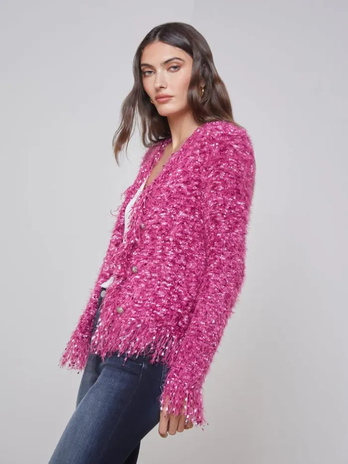 L039Agence Knitwear Women Azure Fringe Cardigan Blazer Pink