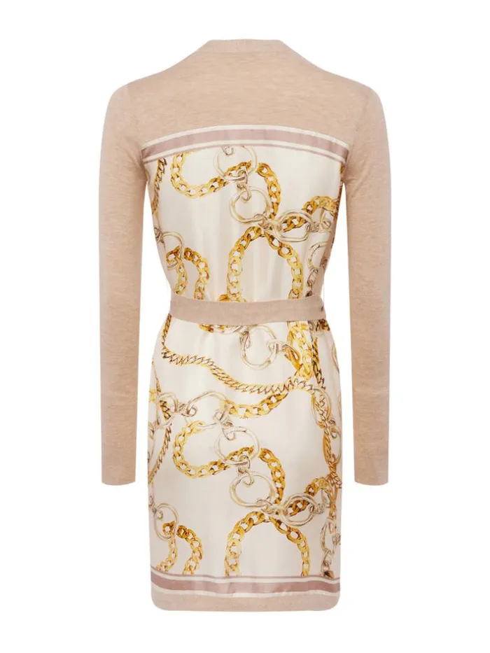 L039Agence Knitwear Women Beverly Silk Panel Cardigan Cremaecru Multi Oversized Chain Scarf