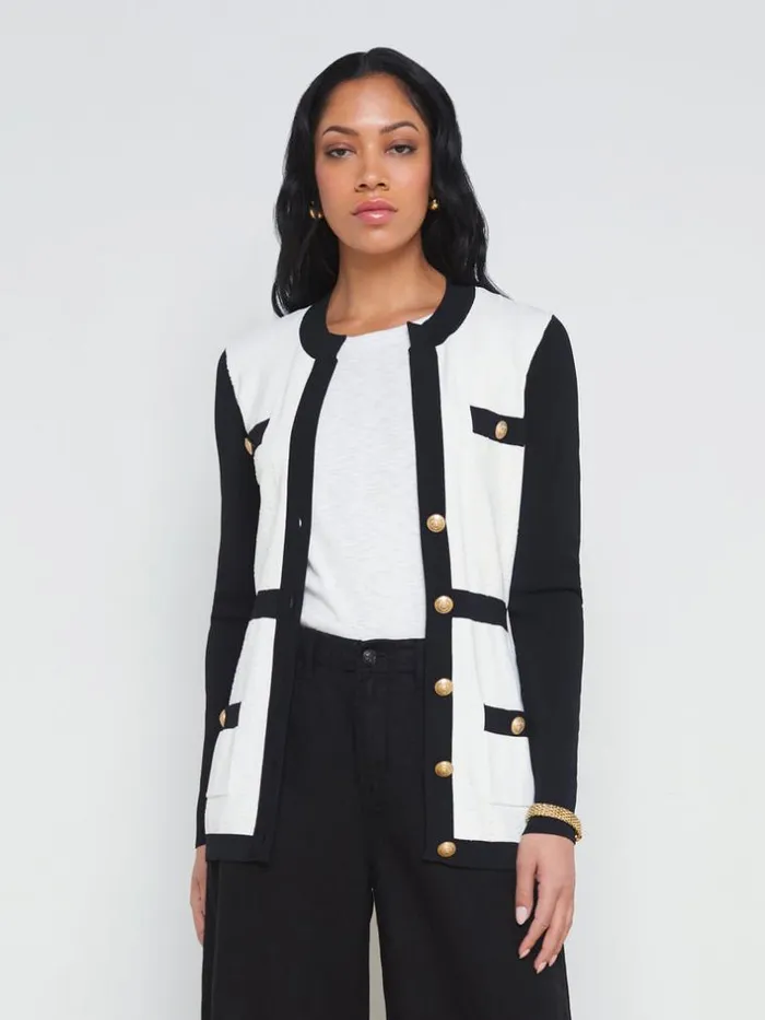 L039Agence Knitwear Women Clover ContrastTrim Cardigan Whiteblack