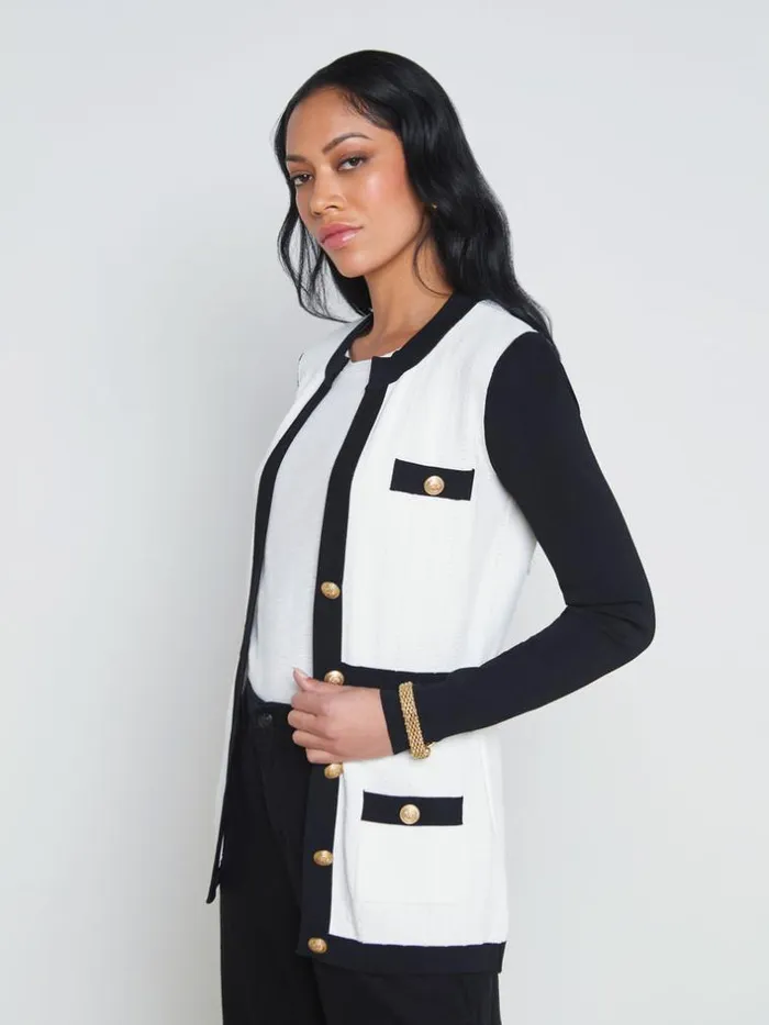 L039Agence Knitwear Women Clover ContrastTrim Cardigan Whiteblack