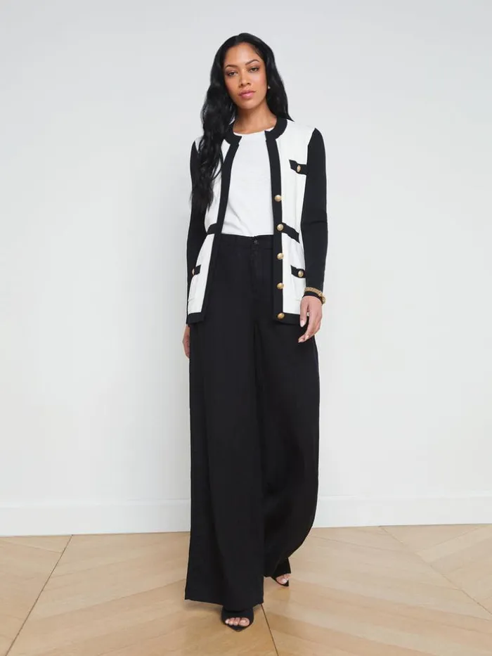 L039Agence Knitwear Women Clover ContrastTrim Cardigan Whiteblack