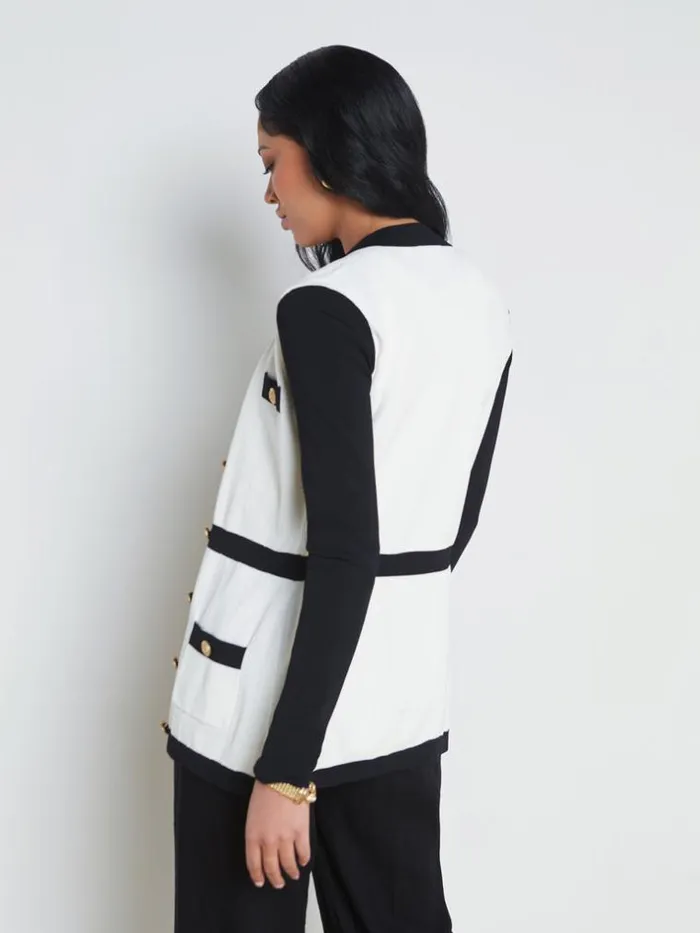 L039Agence Knitwear Women Clover ContrastTrim Cardigan Whiteblack