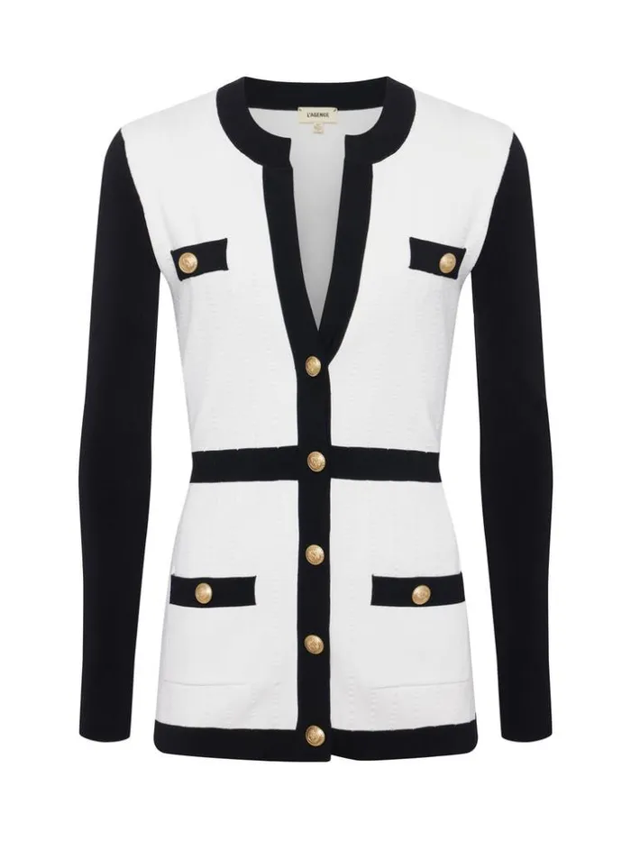 L039Agence Knitwear Women Clover ContrastTrim Cardigan Whiteblack