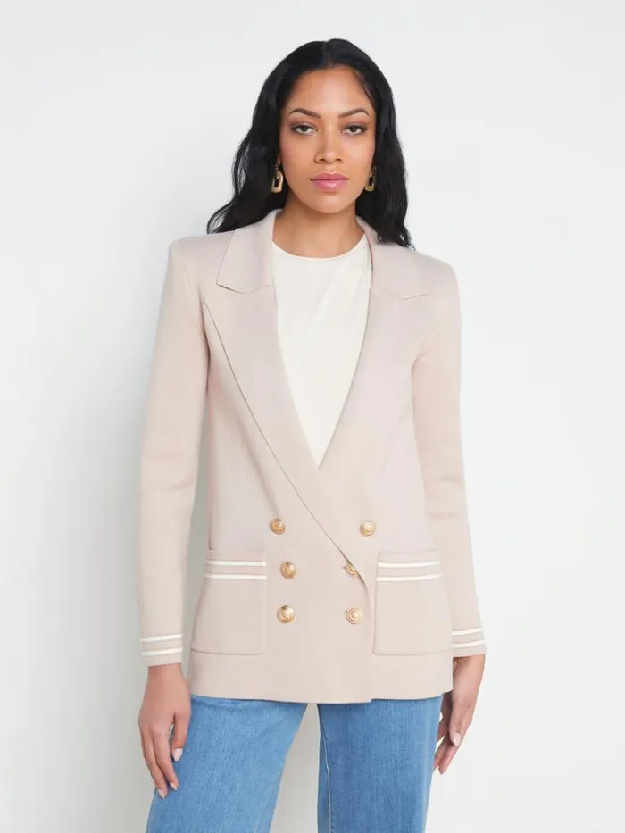 L039Agence Knitwear Women Eileen Knit Boyfriend Blazer Ash Rose With Ivorygold Stripe L039Agence Knitwear Women Eileen Knit Boyfriend Blazer Ash Rose With Ivorygold Stripe