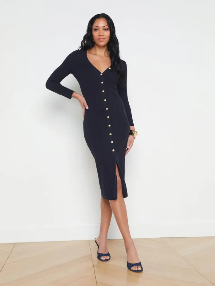 L039Agence Knitwear Women Kyra Ribbed Duster Dress Midnightgold