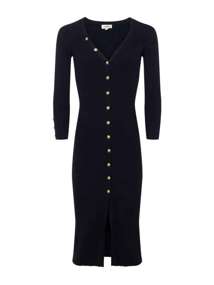 L039Agence Knitwear Women Kyra Ribbed Duster Dress Midnightgold