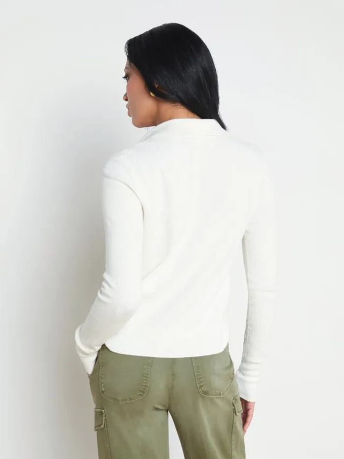 L039Agence Knitwear Women Sterling SilkCotton Blend Sweater Ivory Jewel Button