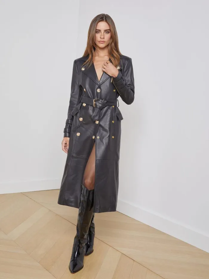 L039Agence Leather Women Celina Leather Trench Coat Black