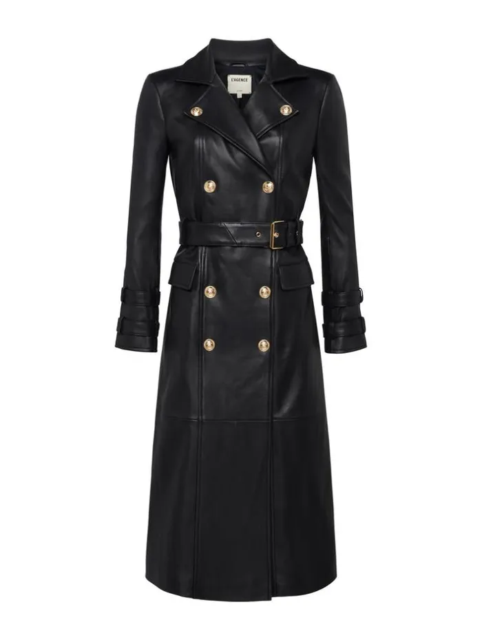 L039Agence Leather Women Celina Leather Trench Coat Black