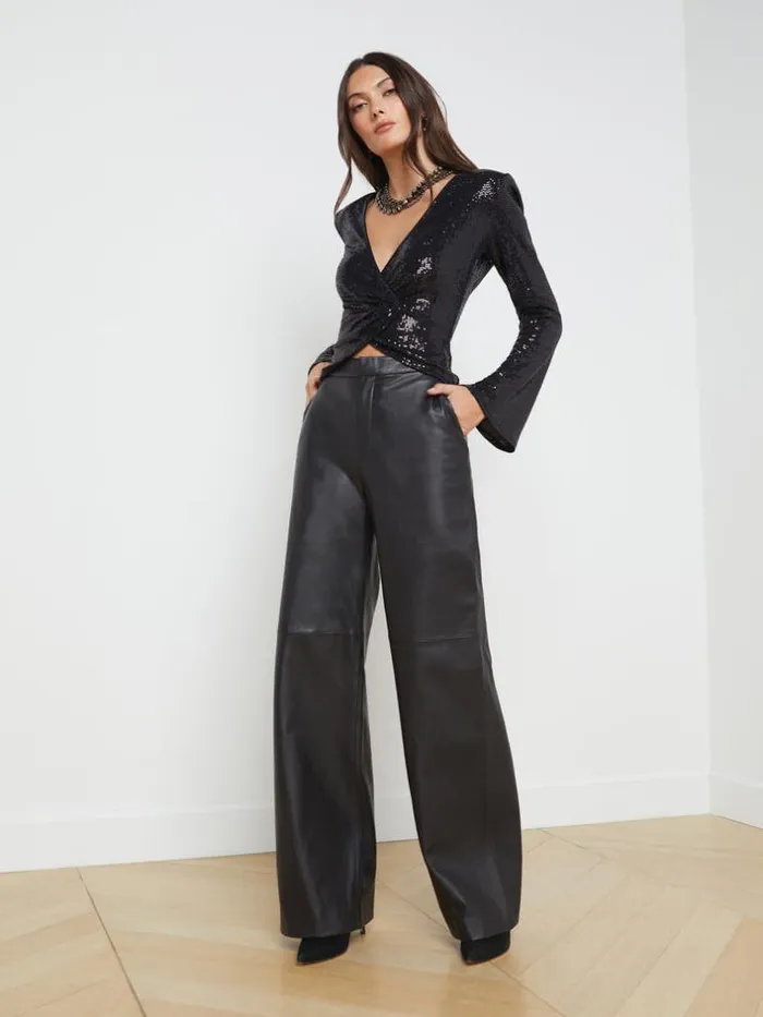 L039Agence Leather Women Livvy Leather StraightLeg Trouser Black