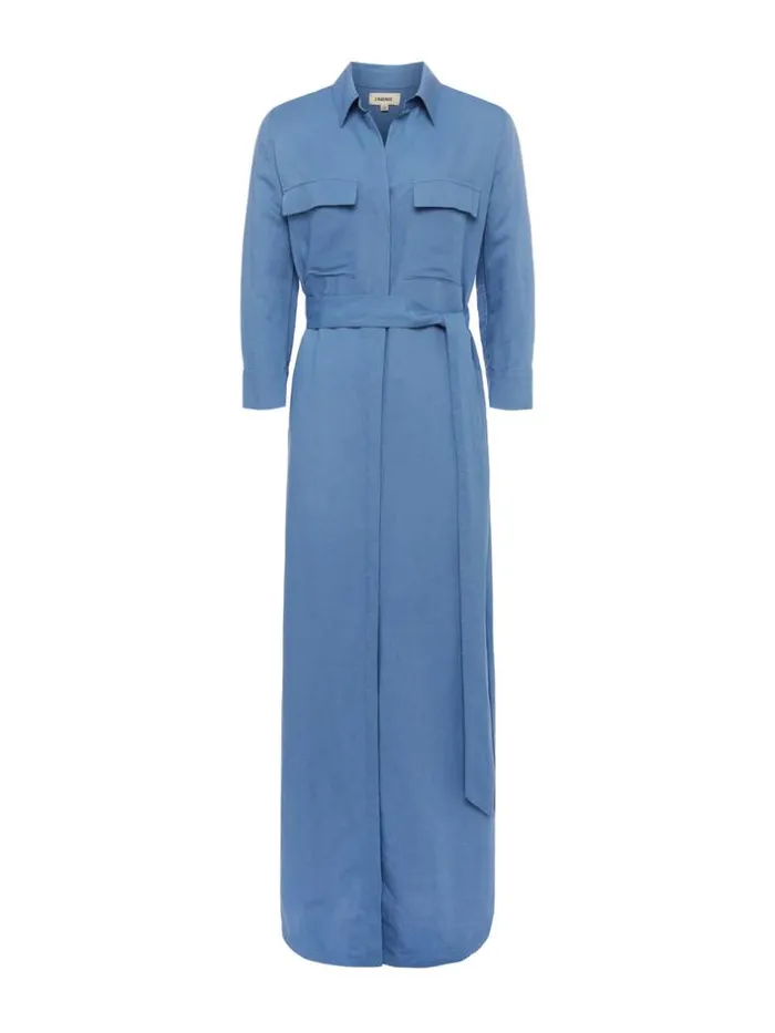 L039Agence Linen Women Cameron LinenBlend Shirt Dress Blue Mist